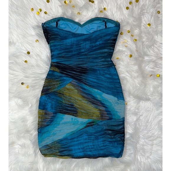 BCBGMAXAZRIA Winnie Aquamarine Watercolor Bodycon Cocktail / Party Dress - Picture 3 of 8